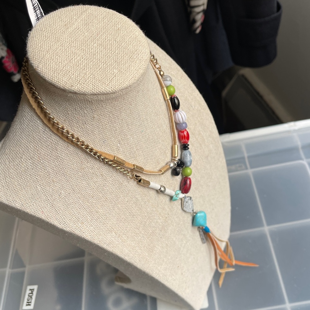 Colorful Beaded Lariat Layered Necklace with Turquoise & Silver Charms - Picture 11 of 16